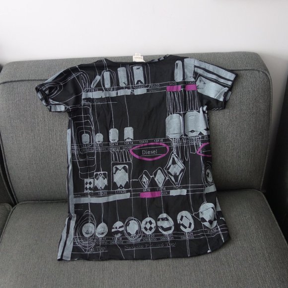 Diesel Black Gray And Purple Short Sleeve Top 100% Cotton Made in Turkey Size S - Picture 10 of 12
